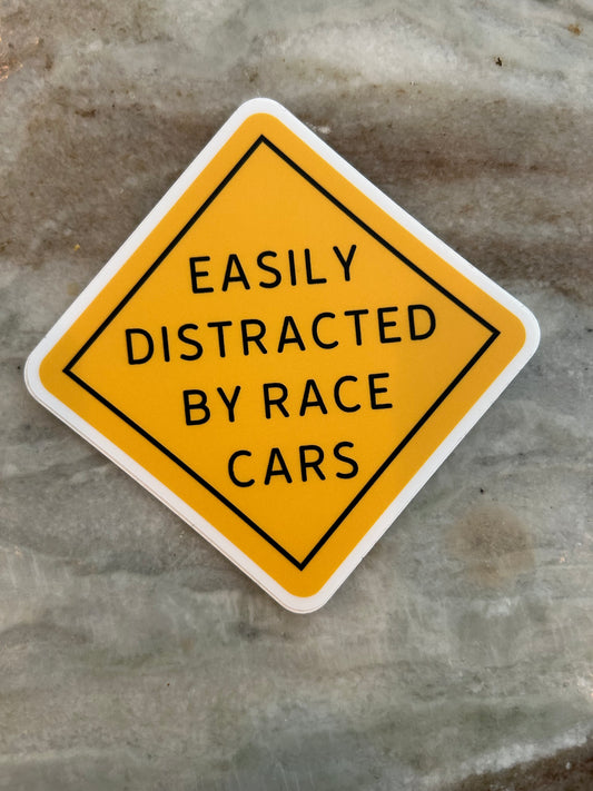 Easily Distracted By Racecars Sticker