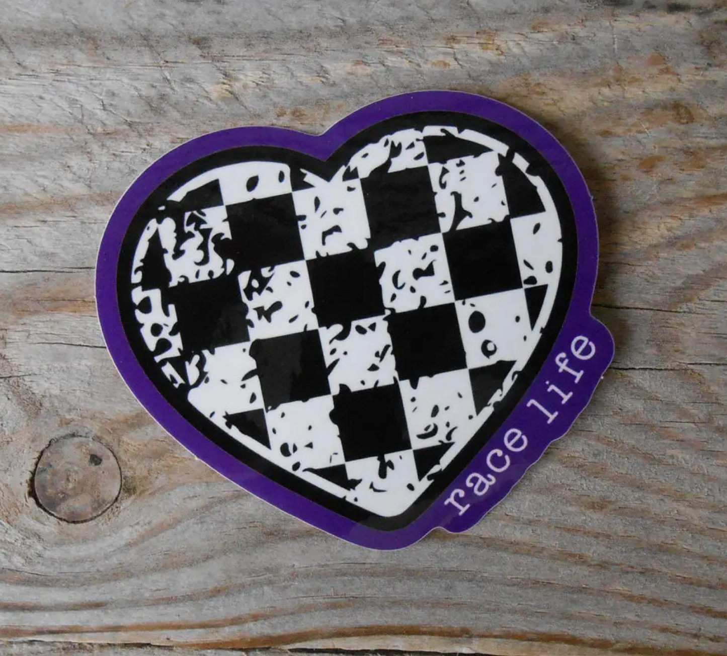 Purple Checkered Racing Heart Sticker